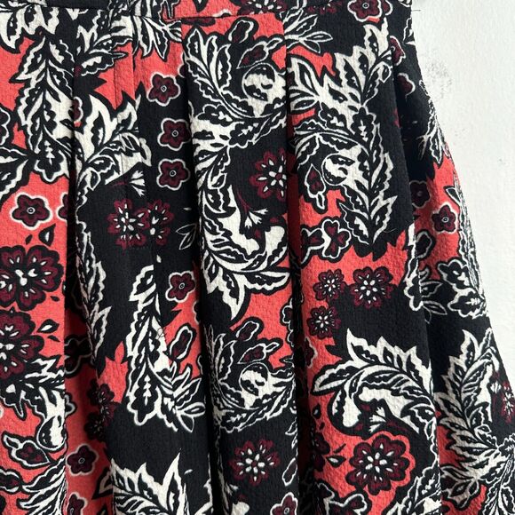 NWT H&M Flare Floral Print Peach Black & White Pleated Midi-Skirt Pockets 2 - Picture 6 of 13